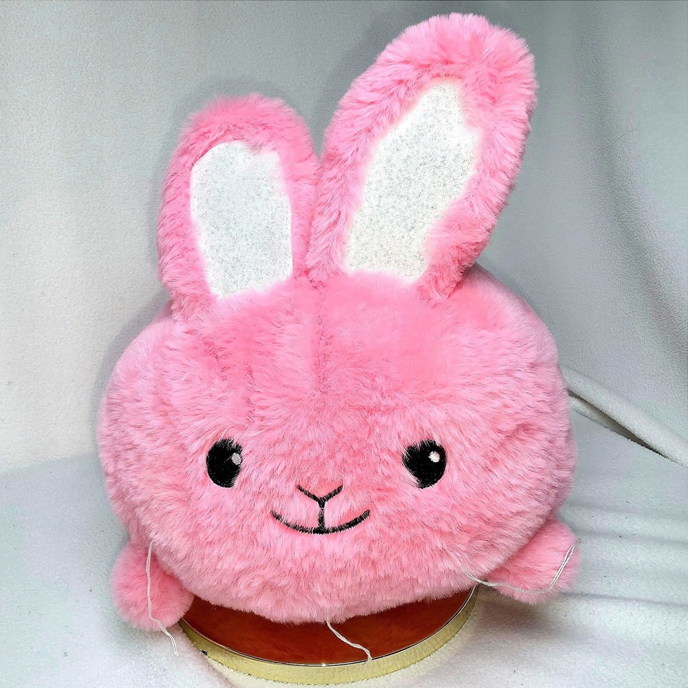 FAO Schwarz Pink Bunny Plush Stuffed Animal Heart Eyes Hidden Pouch Toy